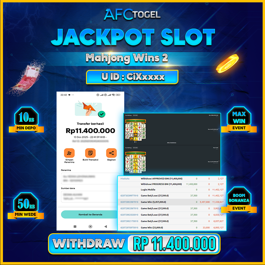 AFCTOGEL JACKPOT SLOT Mahjong Wins2 Rp.11.400.000.,-LUNAS